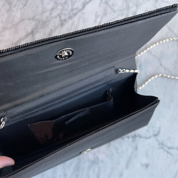 Black Beaded Geometric Evening Clutch with Elegant Chain Strap - Picture 6 of 6